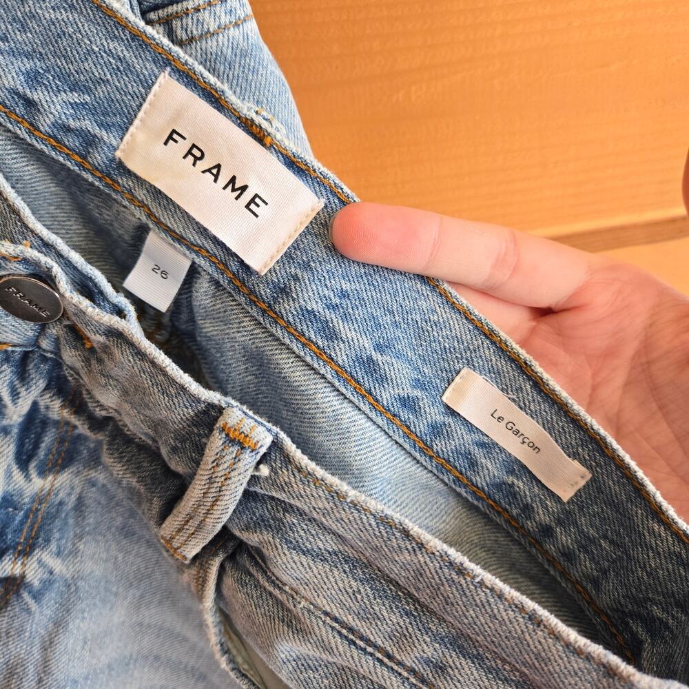 Frame Le Garcon Boyfriend Jean Distressed Natoma Wash 26 Light Blue Denim Boho - Picture 5 of 6